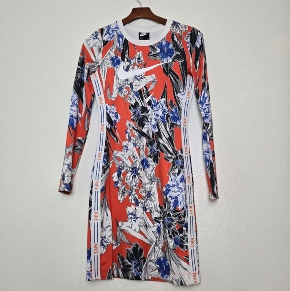 Nike Sportswear Women’s Mini Bodycone Long-Sleeve Floral Dress size Small - Picture 3 of 16